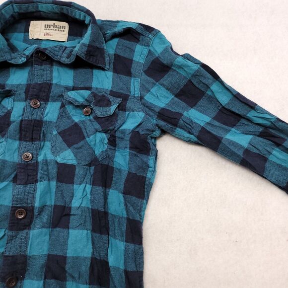 Urban Pipeline Gingham Flannel Button Up Shirt Mens Size Small S Green Black - Picture 5 of 10